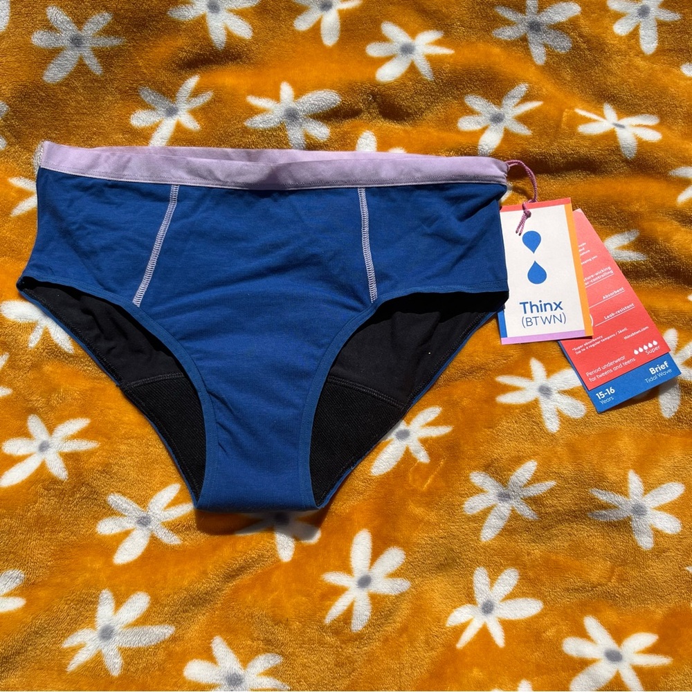 NWT THINX (BTWN) Period Panties Brief in 'Tidal Wave" Size 15-16 Years NEW